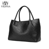 Плетеная барсетка, вместительная и большая универсальная сумка, из натуральной кожи