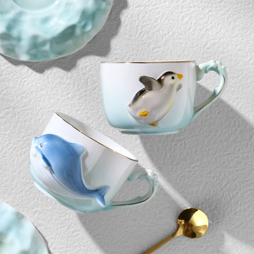 Морской милый изысканный керамический кофейный детский комплект, трендовая чайная чашка