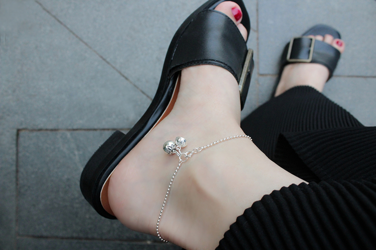 [Tất cả mọi thứ đều tốt] s925 sen Bành hồng chuông bạc sterling vòng chân nữ phiên bản Hàn Quốc lắc chân nữ đẹp