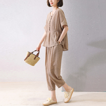 2024 new summer style fashion casual thin middle-aged mother linen two-piece suit Western style age-reducing cotton and linen suit for women