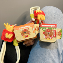 ins fun cartoon burger fries bear suitable for apple airpodspro headphone protective cover airpodspro2 Bluetooth headset soft shell Airpods3 anti-fall a