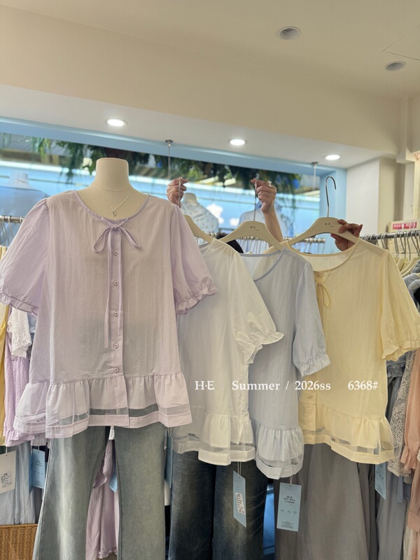 Plus-Size Women's Clothing 2026 Summer New He Brand Short-Sleeve Shirt with Hemmed Skirt, Korean Style, Slimming and Versatile Top
