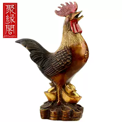 Juyuan Pavilion Feng Shui painted brass rooster decoration Size Zodiac money chicken Home decoration Copper chicken craft gift decoration