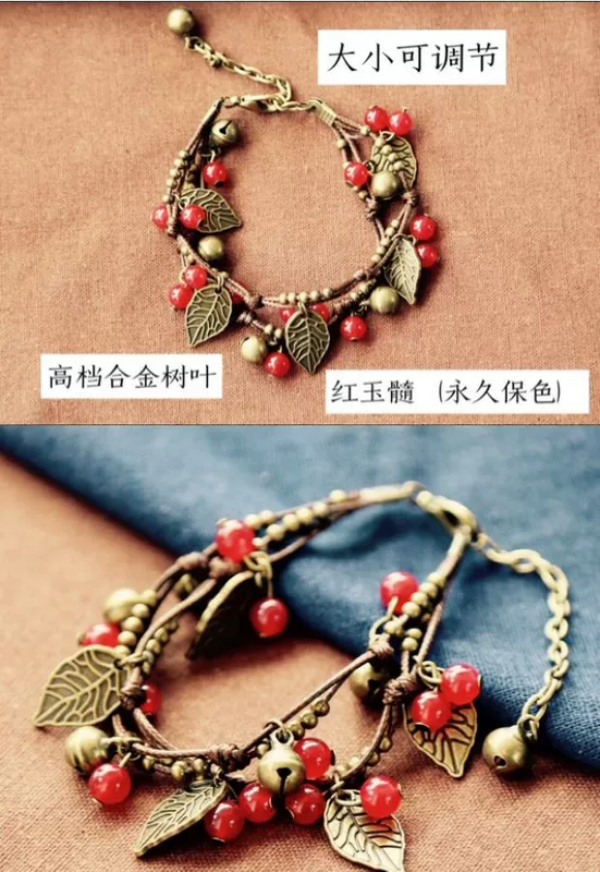 Vòng chân nữ phiên bản Hàn Quốc của lá nhiều lớp chuông Mori retro hoang dã gió quốc gia handmade đồ trang sức vòng tay bạn gái quà tặng lắc chân nữ handmade