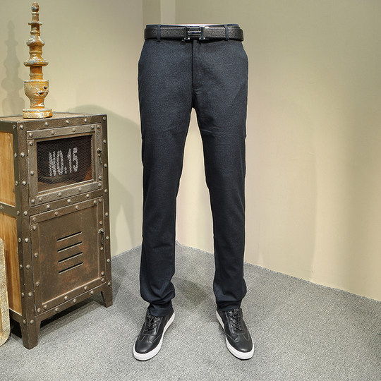 Aijia Cut Label Autumn/Winter Men's Long Pants Dark Color Work Casual Straight Pants Mid-High Waist Non-Stretch Trousers 6080