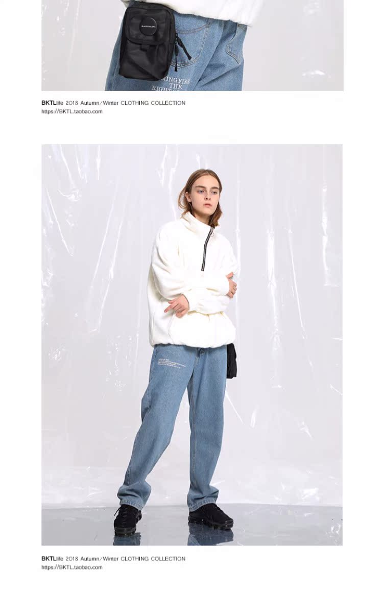 BKTL Châu Âu và Hoa Kỳ xu hướng cao cổ áo len thêu nửa zip Xu hướng nam và nữ lông cừu áo len dài tay áo len nam hoodie hồng nam