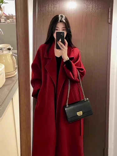 Красный демисезонный пуховик, двусторонний вкладыш с пухом, кашемировое утепленное шерстяное пальто, куртка, изысканный стиль