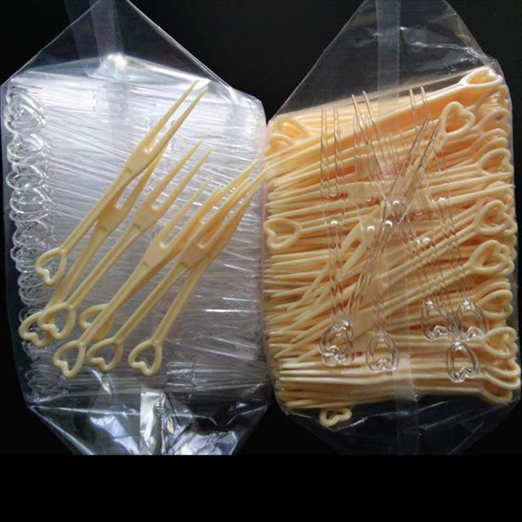 Disposable Fruit Fork Transparent Beige Heart Shaped Handle Two Tooth Fork Trial Cake Dessert Fork Zhejiang Shanghai Entire Box