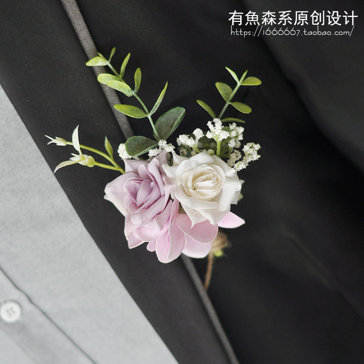 YOUYU YOUYU high-end original Western-style lapel flower Forest wedding corsage Brother group best man purple rose