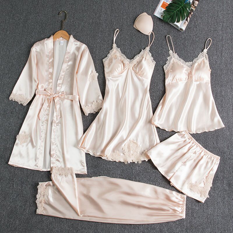 2025 New Ice Silk Sexy Padded Nightgown for Women, Summer Thin Camisole Nightdress Loungewear Set