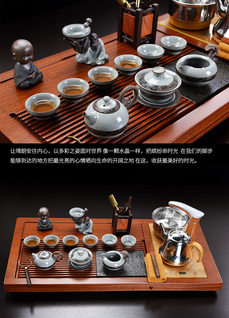 Whole hua limu elder brother up with violet arenaceous induction cooker tea set the Whole household spend pear wood tea tray tea tea set