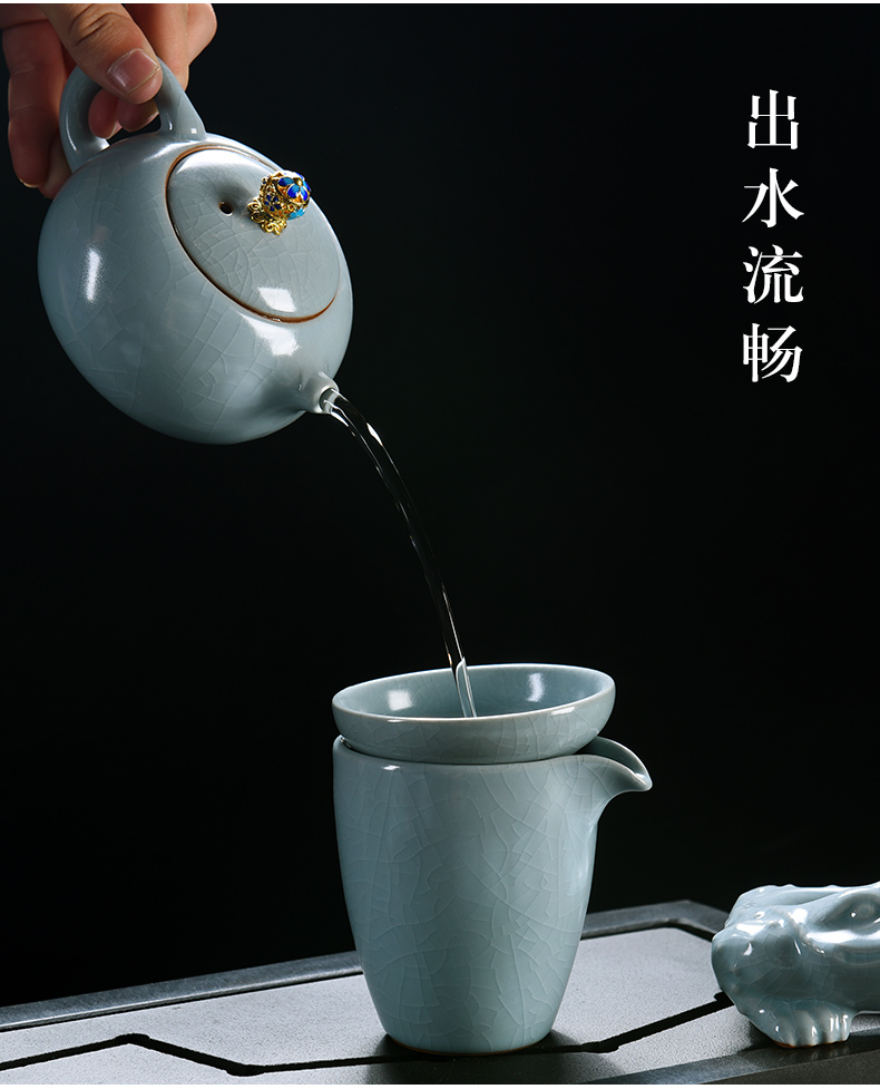 Your up authentic kung fu tea set suit household ice crack glaze contracted Japanese - style open piece of pottery and porcelain tea pot lid bowl of tea cups