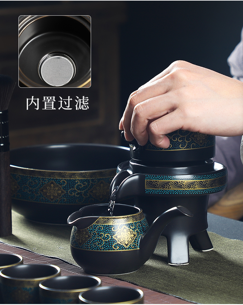 Howe auspicious lazy stone mill rotate the teapot half automatic tea sets household contracted ceramic kung fu tea cups