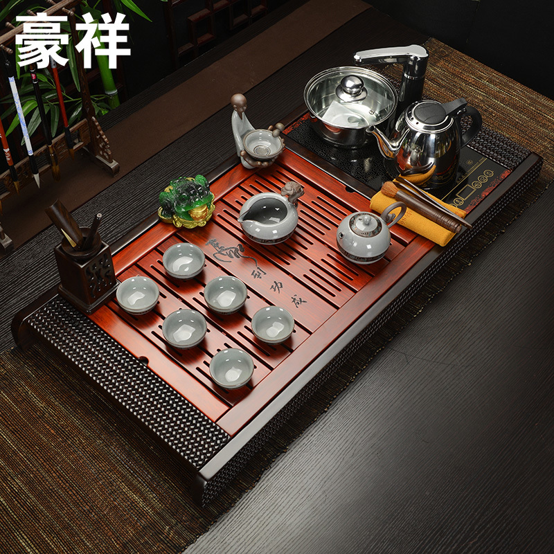 Howe auspicious ebony wood four unity induction cooker purple sand tea set your up of a complete set of tea home ground