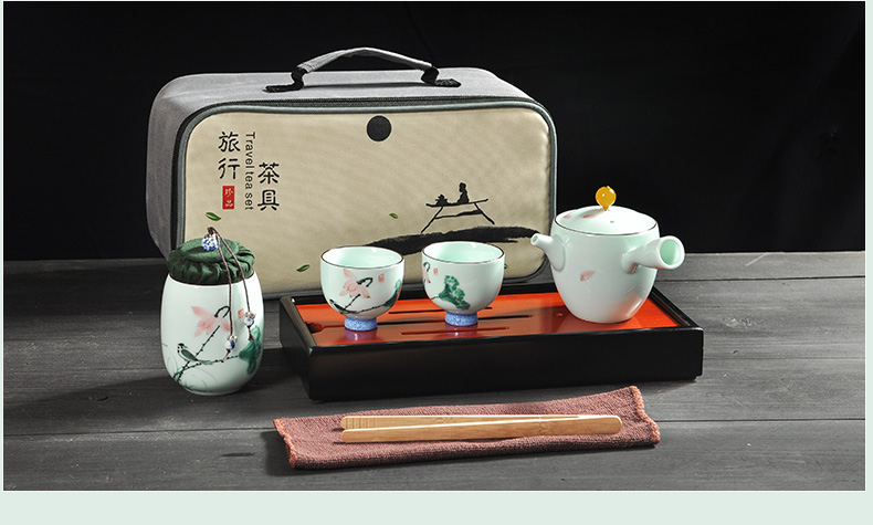 Howe auspicious celadon hand - made portable travel kung fu tea set a pot of two cups of dry terms ceramic disc outdoors travel kit