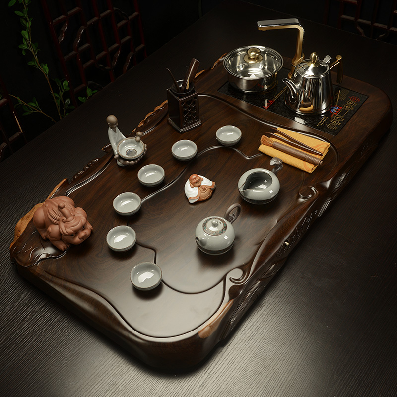 Howe auspicious ebony the whole piece of solid wood tea tray was purple sand tea set a complete set of kung fu tea set induction cooker complete set