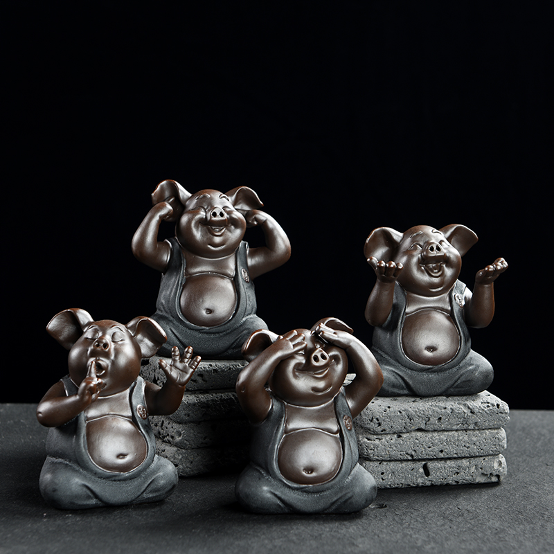 Three five "tea pet furnishing articles purple ceramic express animals play tea tea accessories crafts festival gifts