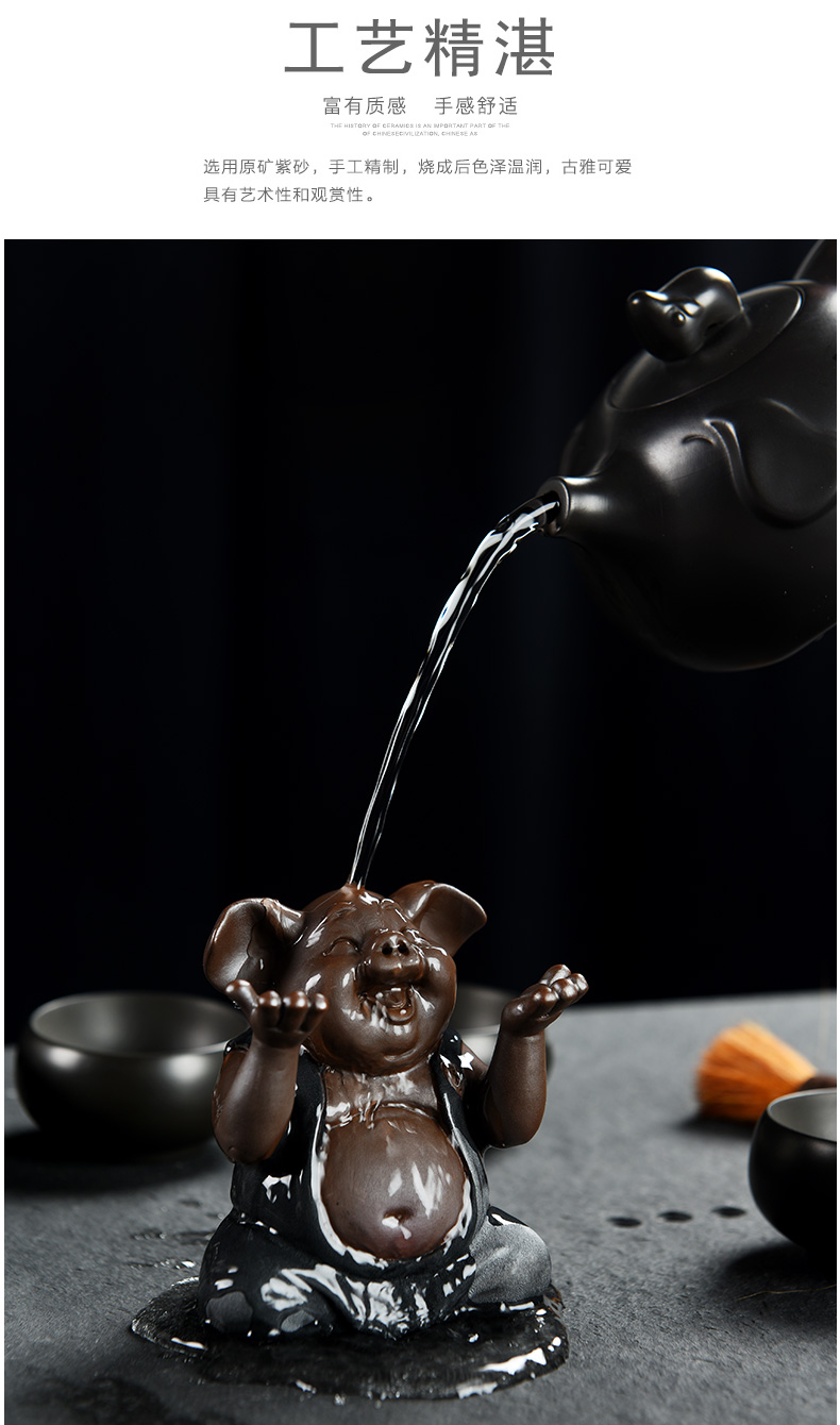 Three five "tea pet furnishing articles purple ceramic express animals play tea tea accessories crafts festival gifts