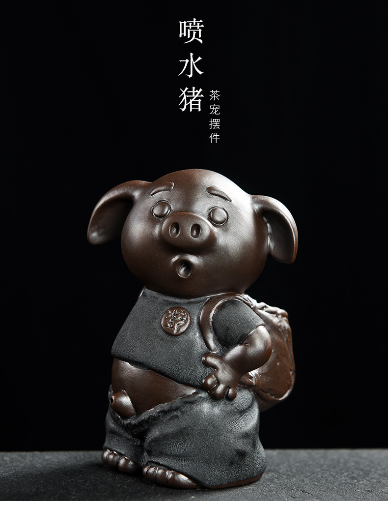 Purple sand pottery and porcelain tea pet pee pig furnishing articles can be keep tea play ground decoration pee hydraulic pig tea accessories gifts