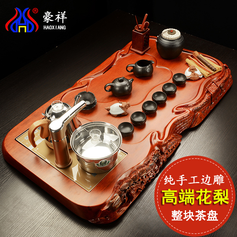 Howe auspicious block spend pear wood tea tray is violet arenaceous elder brother up kung fu tea set four unity induction cooker tea tea