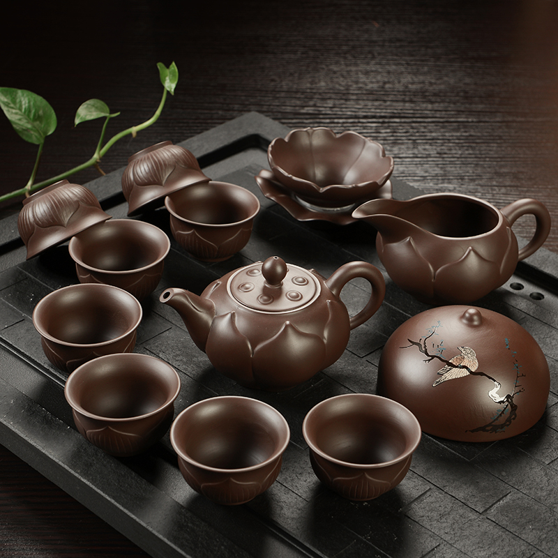 Howe auspicious yixing purple sand tea set kung fu tea set ceramic household manual purple xi shi teapot