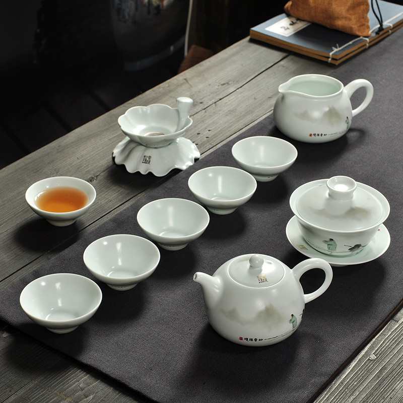 Hao auspicious tea set household up of a complete set of inferior smooth white porcelain ceramic kung fu tea set celadon ipads porcelain cup teapot