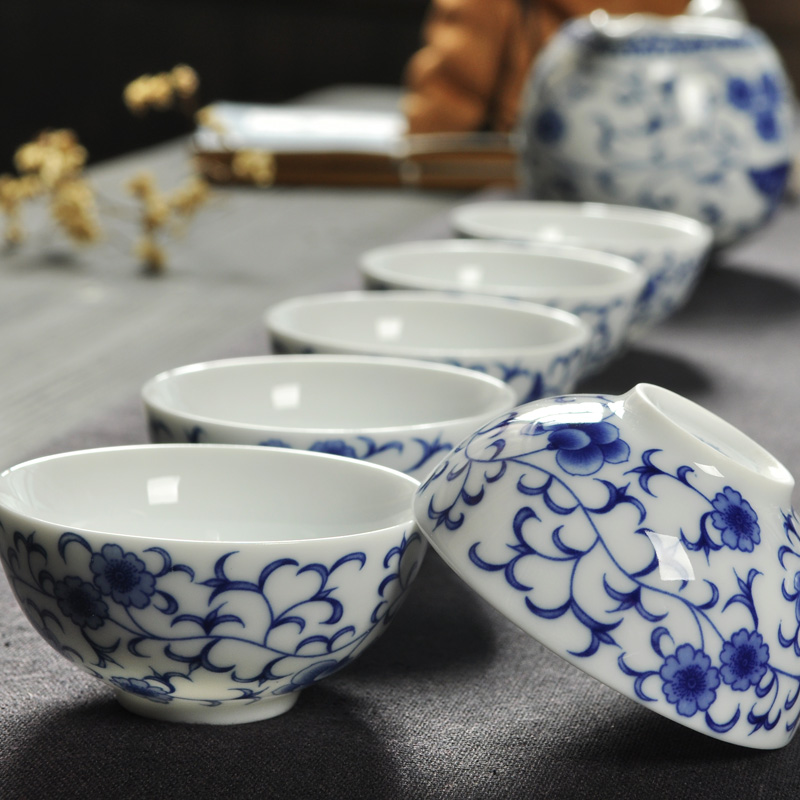 Howe auspicious money butterfly green rhyme of a complete set of kung fu tea set of blue and white porcelain teacup blue and white porcelain ceramic teapot teacup