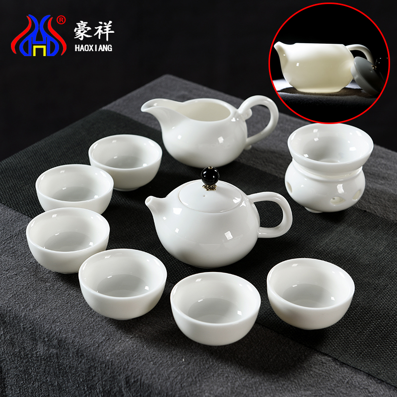 Howe auspicious jade porcelain kung fu tea set dehua manual white porcelain teapot tureen ceramic cups of a complete set of office home