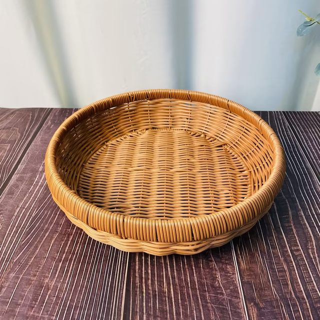 W107 imitation ຫວາຍ dustpan drying basket round brown home storage basket tray hand-woven woven basket 30*7