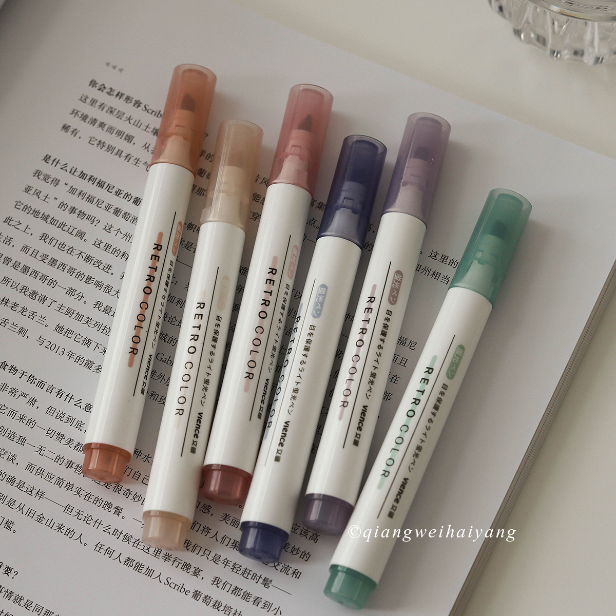 Rosewood Marine Morandi Color Fluorescent Pen Cap Mount Retro Tone Student Data Focus Mark Graffiti Pen