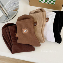 Rosary Marine Embroidery Small Bear Midbarrel Socks Day Ensemble Curly Thickened Socks Womens Autumn Winter 100 Lap Art Cotton Socks