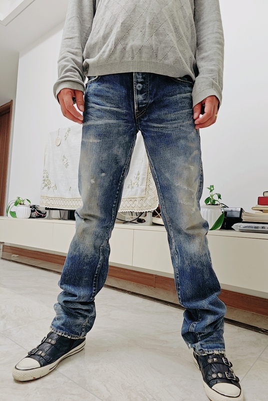 American Prps Jeans Purple Products Japanese Beckham Washed and Distressed P69P50V Straight-Leg Jeans