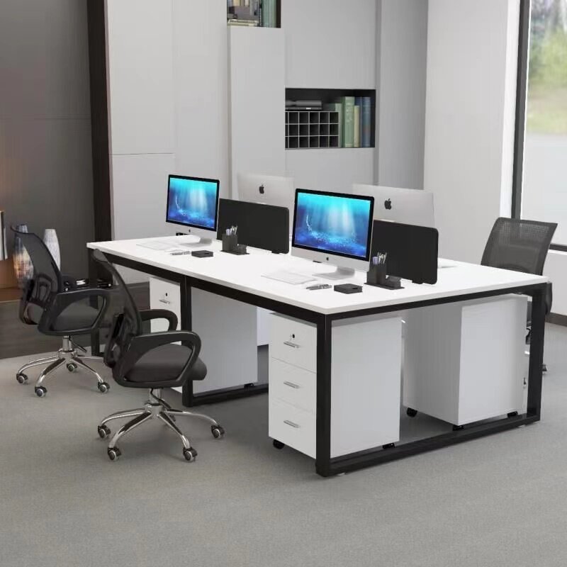 Hefei Factory Four Persons Brief Fashion Clerk's Computer Desk White Desktop Desk Subdesk Chair Double