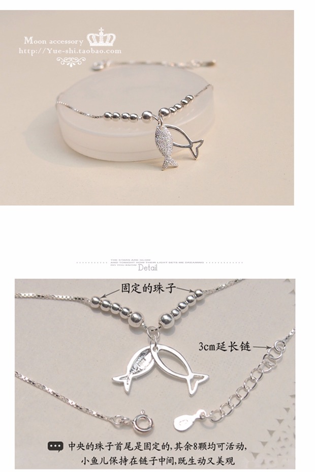 Vòng chân bạc của Song Ngư 925 sterling Trang sức bạc nguyên bản Nhật Bản và Hàn Quốc dễ thương mùa hè cá chân nữ quà tặng sinh nhật vòng đeo chân cho nữ