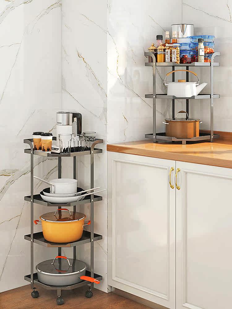 Kitchen pot rack home multi-functional triangular countertop floor-to-ceiling rack under the sink pot rack cabinet pot rack