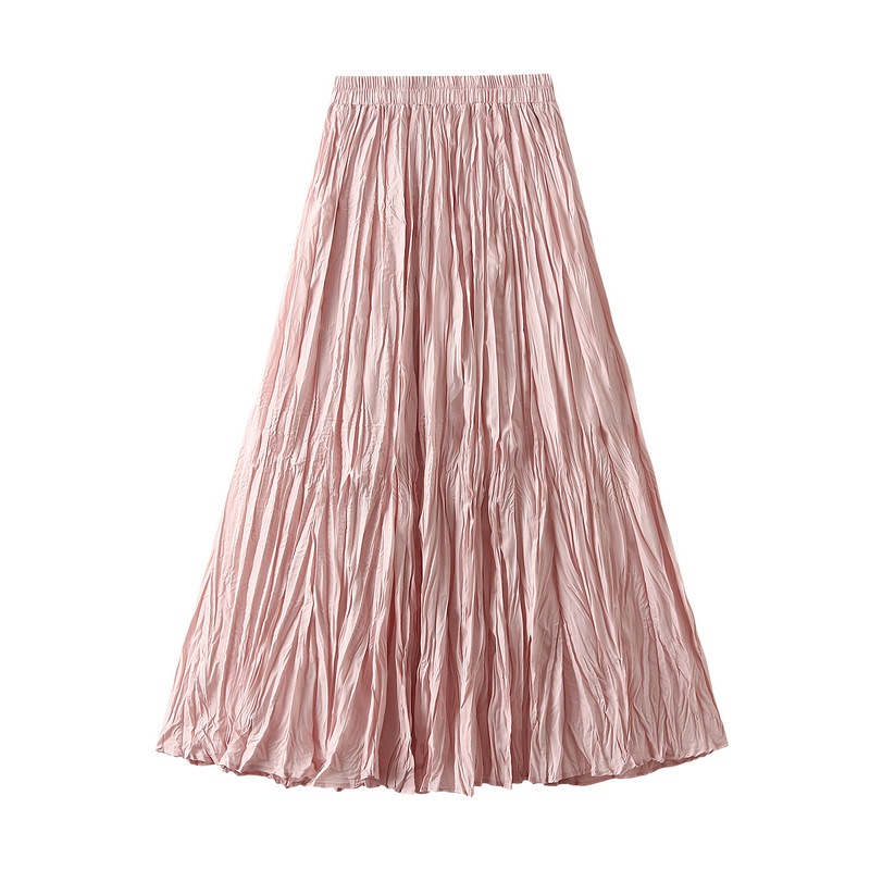 Flowing Pleated Skirt for Women, Spring and Summer, for Tall Women over 163 Cm, Ruffled A-Line Skirt, Extra-Long Floor-Length Skirt