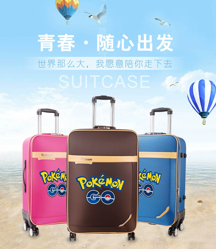 Anime Pokemon Pokémon Pikachu Oxford vải du lịch xe đẩy hành lý mật khẩu lên máy kéo hộp vali kéo giá rẻ