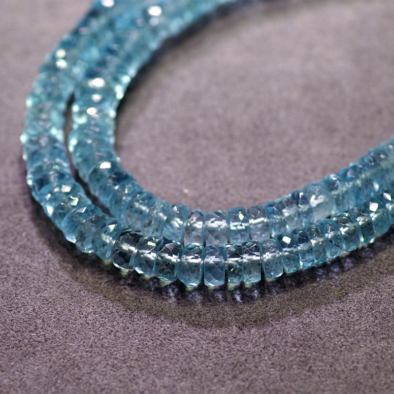 Raw Ore Acid-Free Treated Brazilian Aquamarine Bracelet, Glassy St. Maria Blue, Diamond-Like Beads, Ultra-Glassy