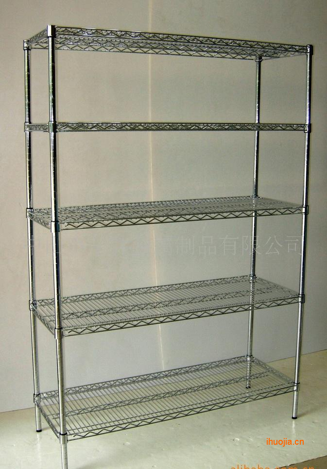 Chrome wire mesh shelf Stainless steel storage warehouse shelf with wheels removable household shelf Display shelf