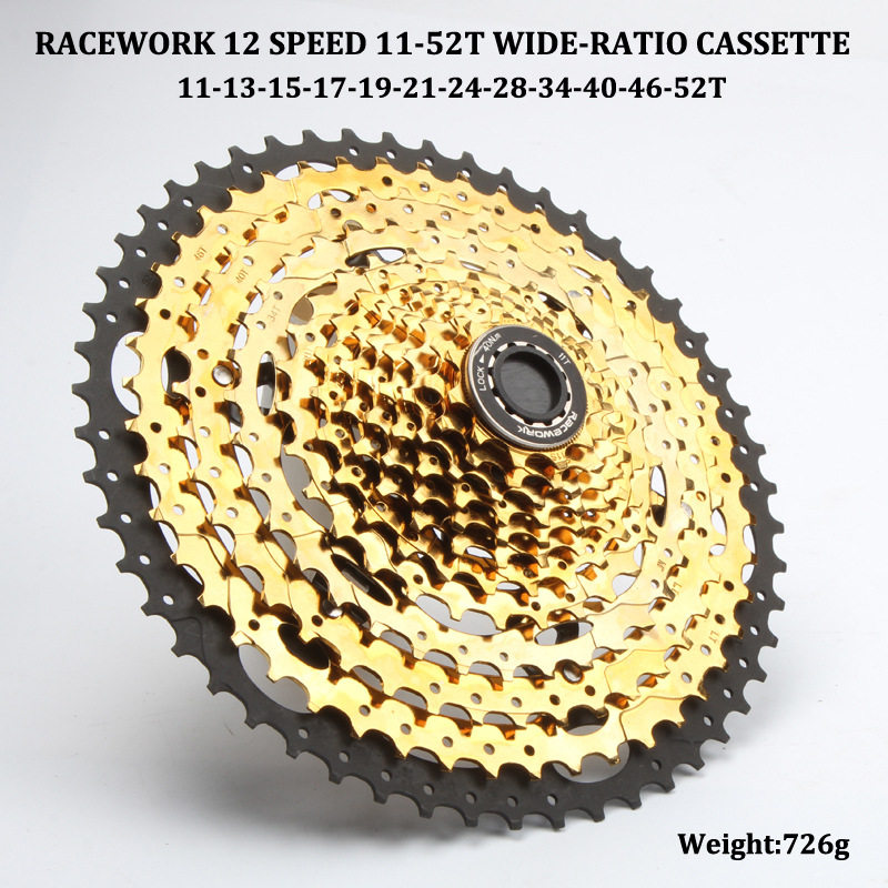 Racework 12 speed climbing bike flywheel 11-50 52T large teeth expand the flywheel clamping sprockets gold