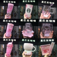 Кубок Starbucks 2019 Sakura Powder Cat Days и ночные вишневые домашние животные кошки шиба Ину изоляционное стекло.