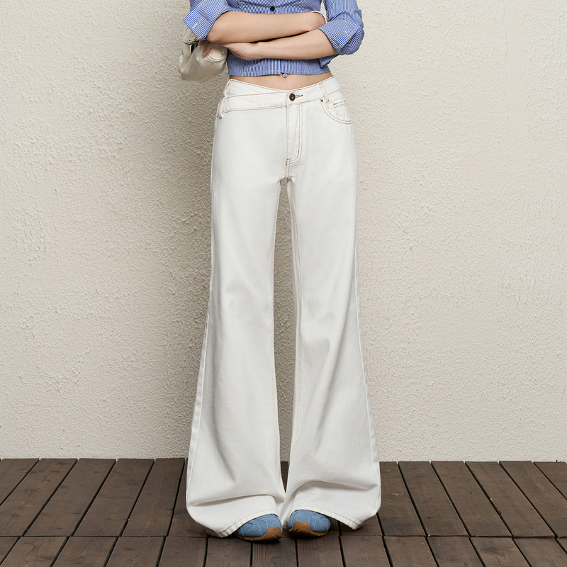 Tgxq Irregular Waistband Design White Jeans for Women 2026 New American Style Low-Waist Embroidered Flared Pants