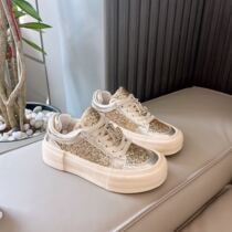 Big new launch~Dong Jies same style white shoes for women 2024 shiny diamond sequin thick sole heightening retro sports sneakers