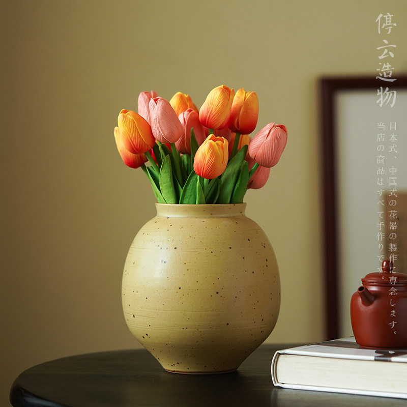 Japanese-style wabi-sabi style retro rough pottery vase Jingdezhen ceramic pot ceramic flower vessel Chinese style ancient style living room flower arrangement