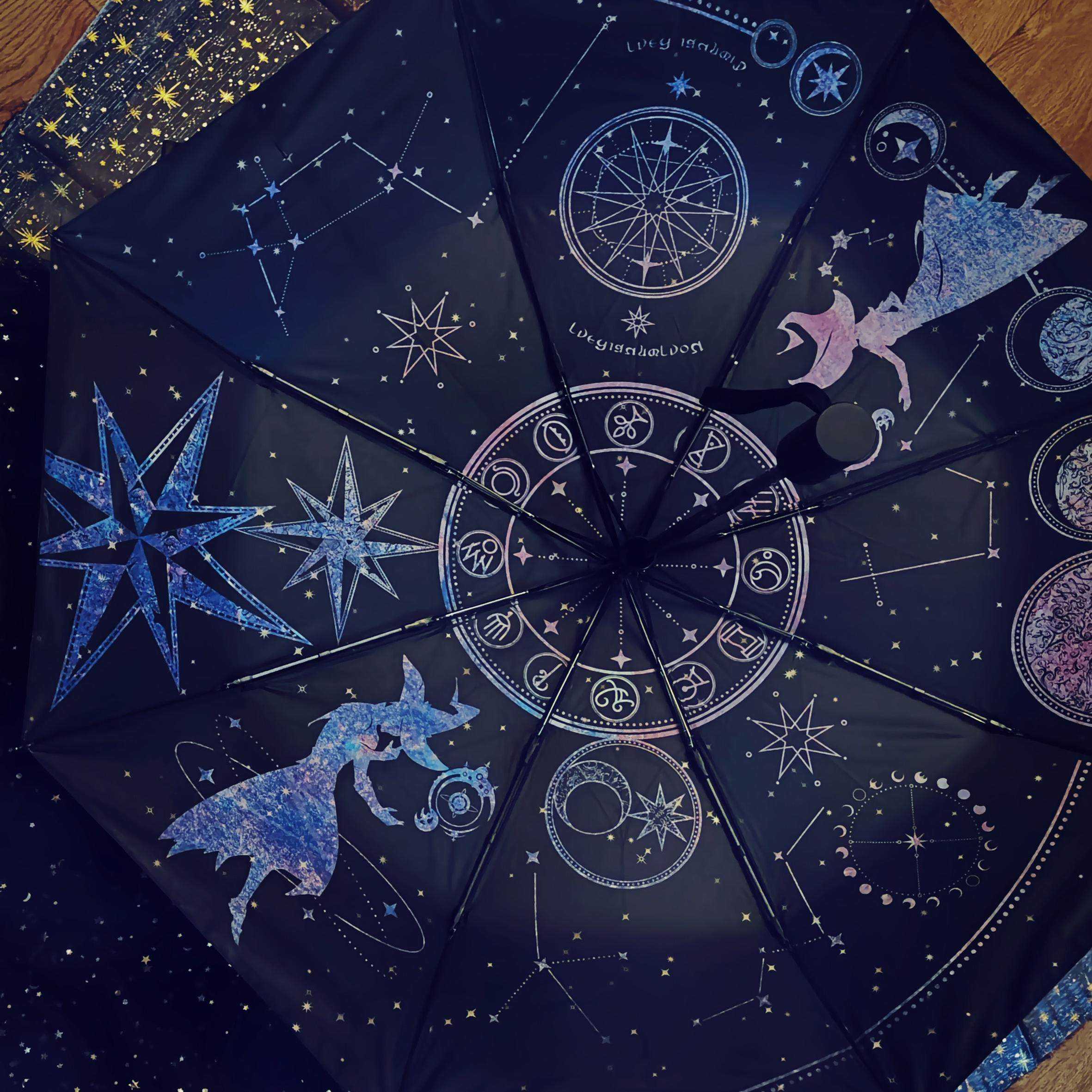 【现货】FF14夜月星占自动晴雨伞最终幻想14占星术士星图星谱