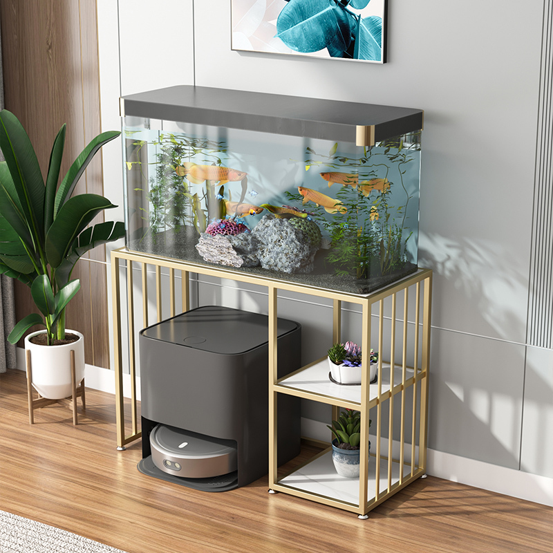 Scandinavian Integrated Sweeping Robot Storage Side Table Fish Tank Table Floor-Standing Storage Rack Iron Base Slate Scandinavian Integrated Sweeping Robot Storage Side Table Fish Tank Table Floor-Standing Storage Rack Iron Base Slate