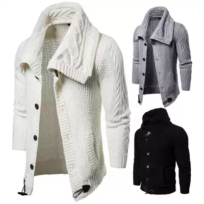 Korean counter winter thickening thick sweater sweater large lapel white button cardigan British sportsman sweater