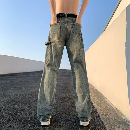Осенние ретро джинсы, штаны, в американском стиле, свободный прямой крой