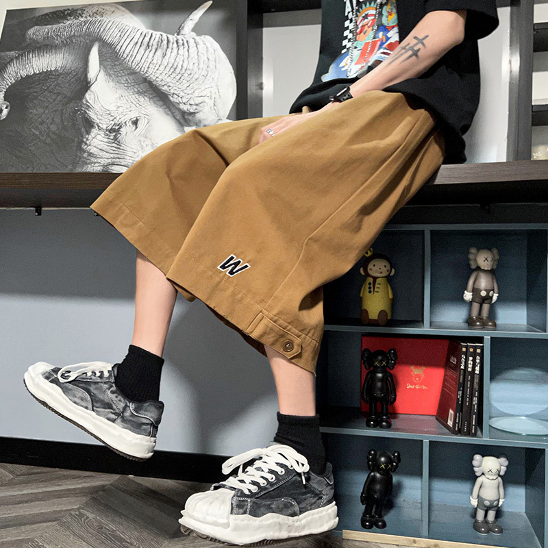 Japanese Style Men's Summer Thin Cargo Shorts, Trendy Brand, Plus Size, Loose Straight Wide-Leg 7/8 Pants