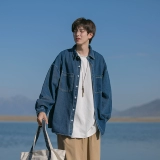 Джинсовый лонгслив, мужская осенняя куртка, японская ретро рубашка